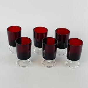 Vintage Luminarc Arcoroc France Ruby Red Clear Stem 2 7/8” Shot Glasses